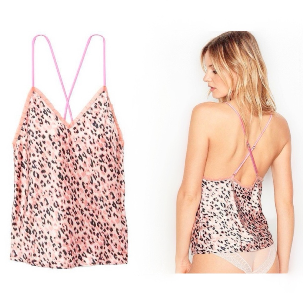 Victoria’s Secret Animal Print Tulle-Trim Satin / Silk Lace Trim Cami